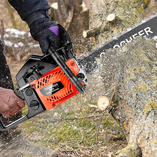 COOCHEER 20'' Chainsaw 62CC 2-Stroke Gas Powered Chain Saws with 2 Chains, Tool Kit, Carring Bags for Cutting Trees, Wood