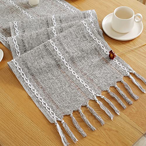 Jiale Table Runner, Rustic Farmhouse Table Runners With Tassels, Boho Cotton Linen Table Runner For Table Decorations, Holiday Party And Wedding, 72 Inches, Brown #TOP6