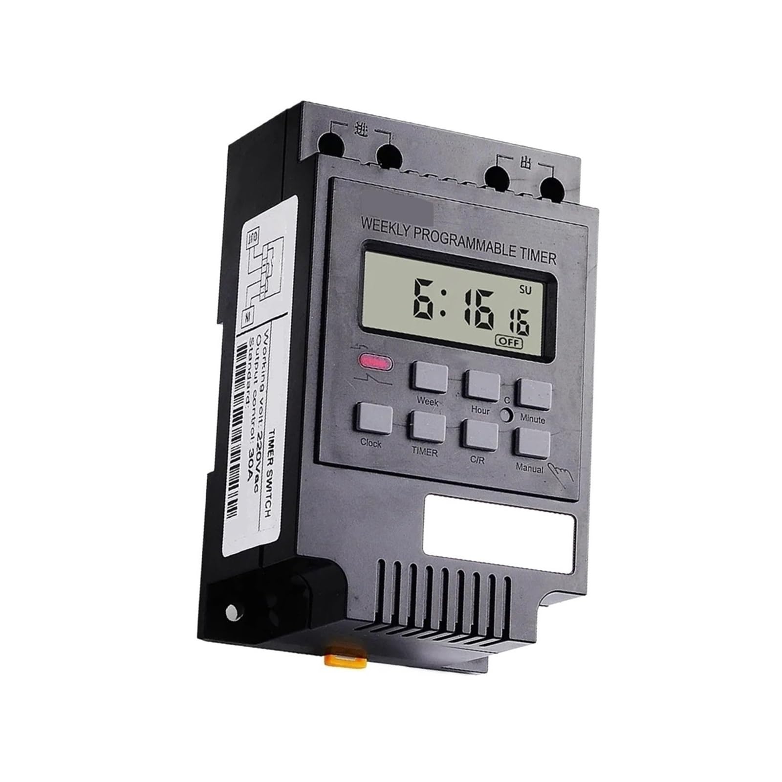 Interruptor Temporizador de CC for riel DIN, CA 240 V, 30 A, programable semanalmente, 7 días, Interruptor Temporizador Industrial Digital LED, for Montaje en riel DIN