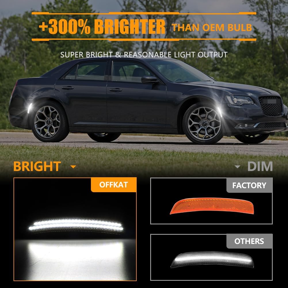 4 PCS Front & Rear Fender [Ultra-Bright] 2-Row Full LED Side Marker Lights for Chrysler 300 2015-2024, Chrysler 300 Smoked Lens Side Bumper Marker Lamps, White LED Side Markers Signal Lights