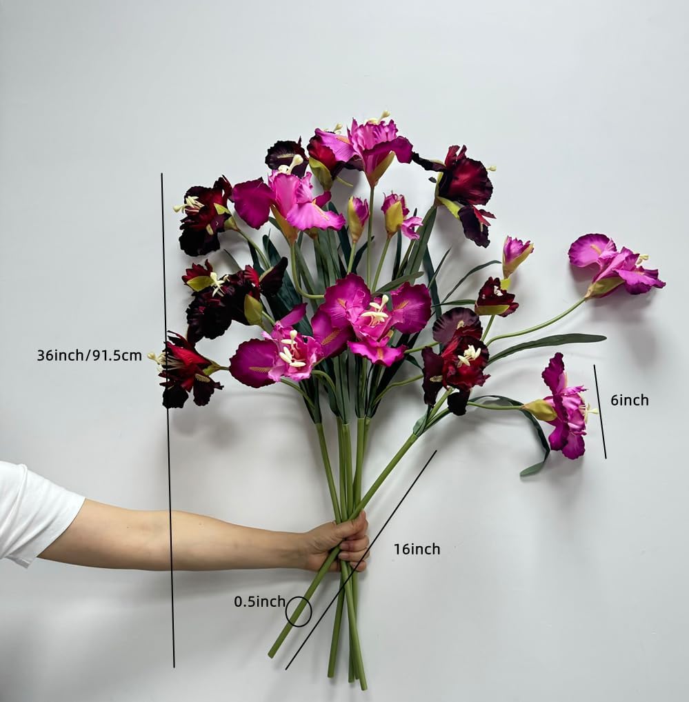 36インチ 人工アイリスフラワー シルクフラワー 9つのヘッド フラワーブーケ 長い茎 フェイクフラワー 本物のような花 【色褪せ】