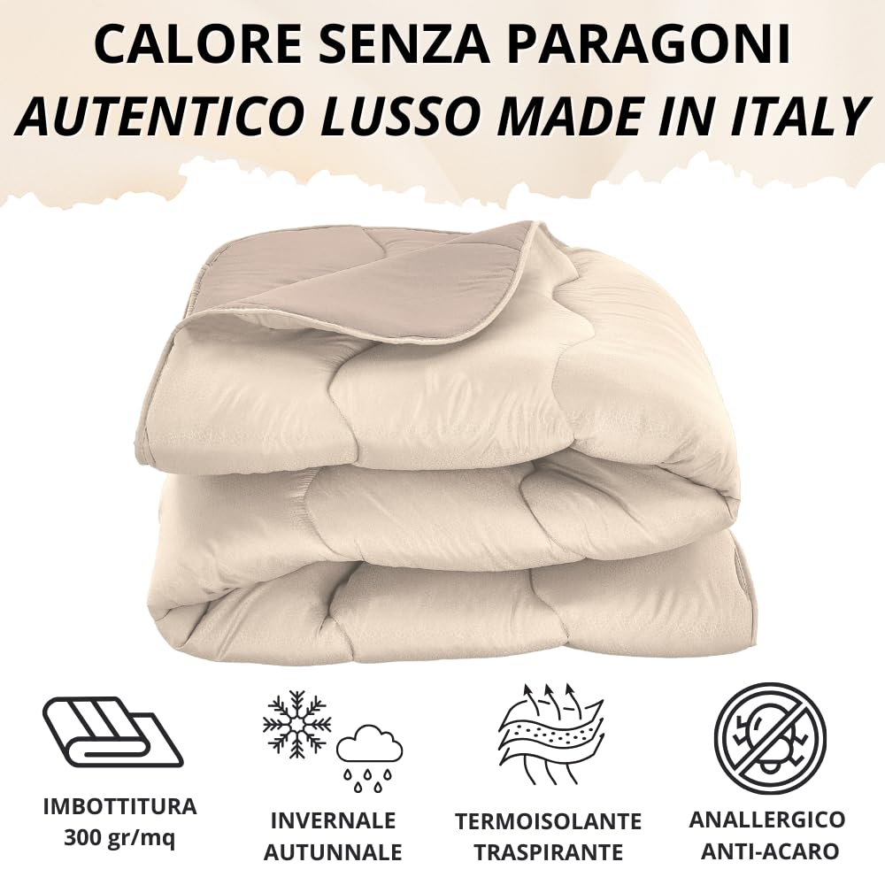 MAXIME MAISON - Trapunta Invernale Letto Singolo (300gr/mq) Piumone Letto Singolo Invernale, Coperta Calda in Microfibra, Copriletto Singolo per Stagioni Fredde, Design Double Face, Made in Italy