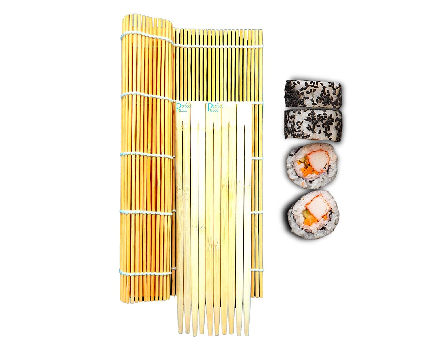 Perfect Pricee All Natural Bamboo Sushi Rolling Mat (100% Authentic Sushi Rolling Mat - 9.5 Inch x 9 Inch | Make Sushi at Home) (Joint Chopstick) (B0C2CC3LSF) Amazon Price History, Amazon Price Tracker
