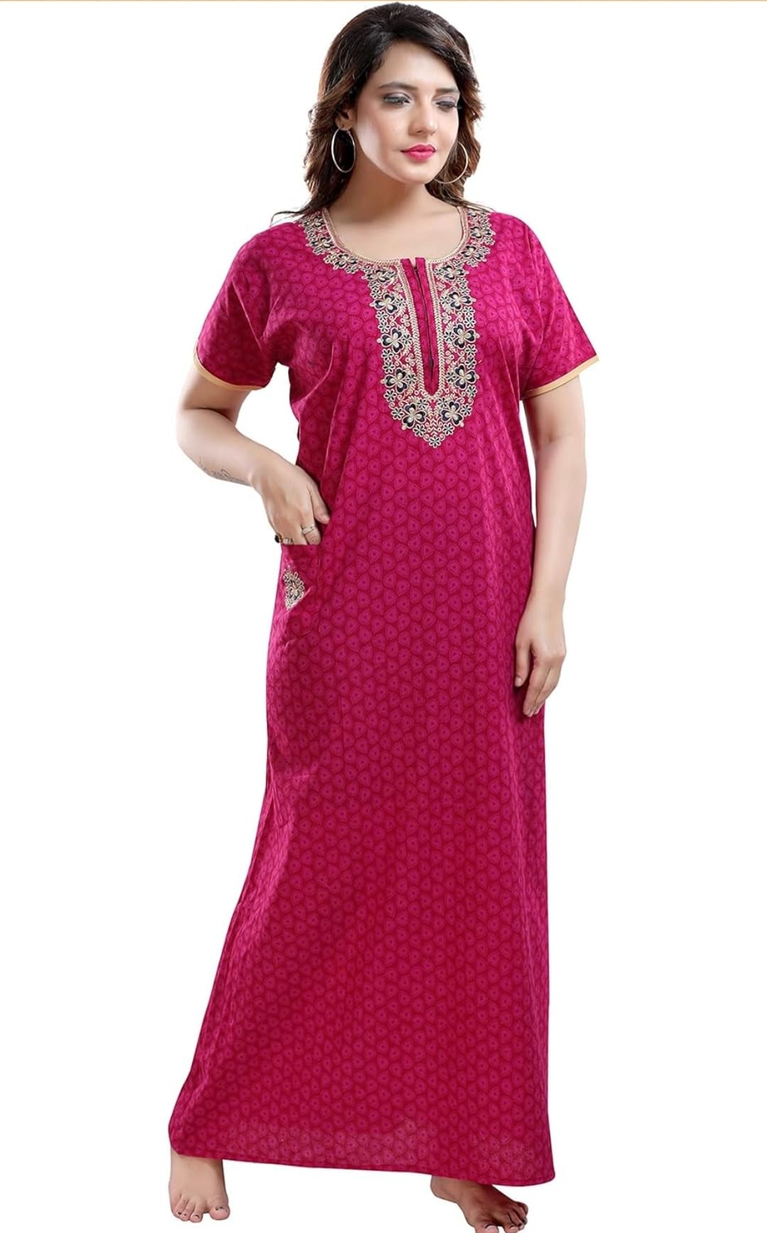 Sandra Women's Pure Cotton Zip Nighty with Free Matching Shawl-picture-28