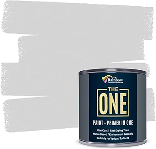 THE ONE Paint & Primer | Quick Drying Durable | For Furniture, Cabinets, Front Door, Walls, Bathrooms, Kitchens and Tiles | Suitable for Interior/Exterior | Light Grey Matte, 250ml