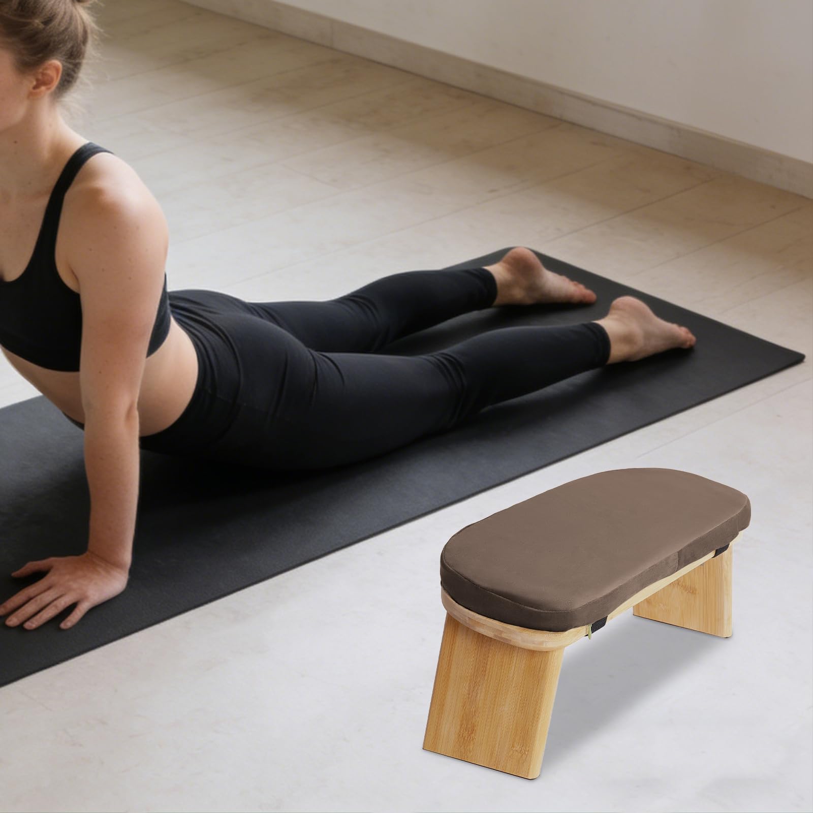 Ławka do medytacji, taboret, drewniana, poduszka do jogi, mata do medytacji, krzesło do medytacji, krzesło składane, ergonomiczne krzesło do modlitwy, uważności, 44 x 19 x 21 cm