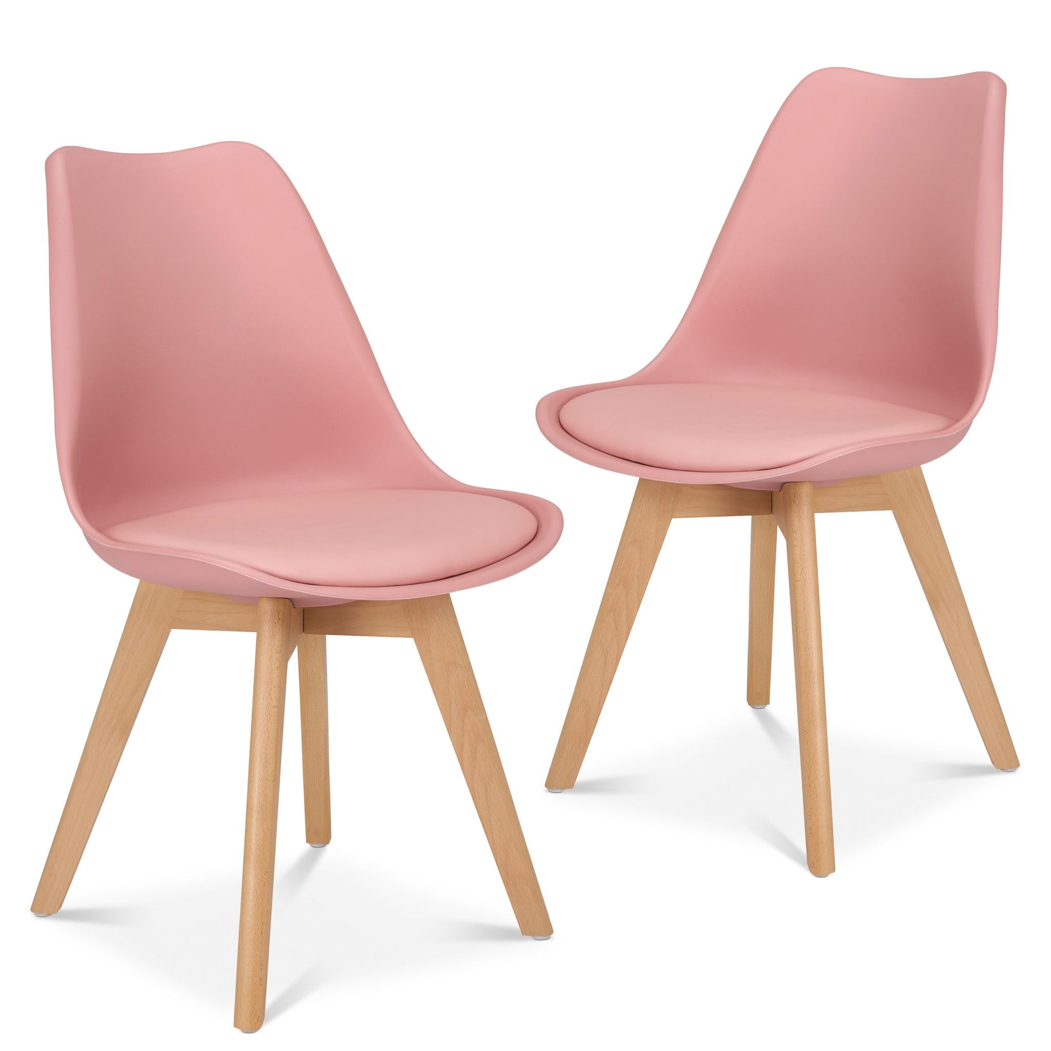 Bravich Rocco Dining Chairs Set of 2 with Cushion Pad Seat, Dusty Pink Plastic Kitchen Chairs with Wooden Legs, Modern Accent Chairs for Dining Room, Bedroom and Dressing Table