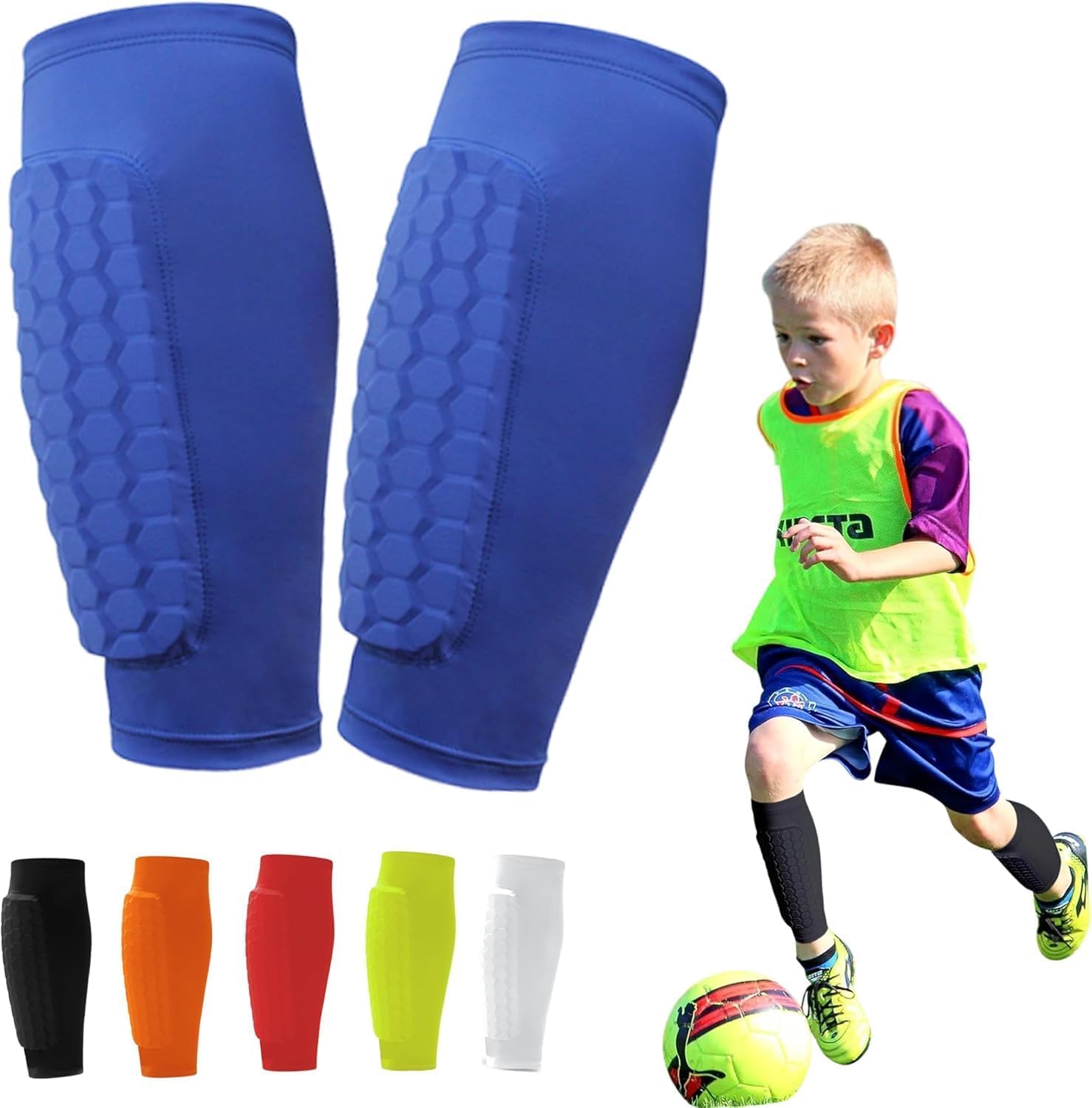 Shindefender Shin Guards, Soccer Shin Guards for Kids and Adult, Compression Sleeve with Honeycomb Pads - Soccer, Football, Boxing, Rugby, Breathable Lightweight Shin Guards for Football, Basketball