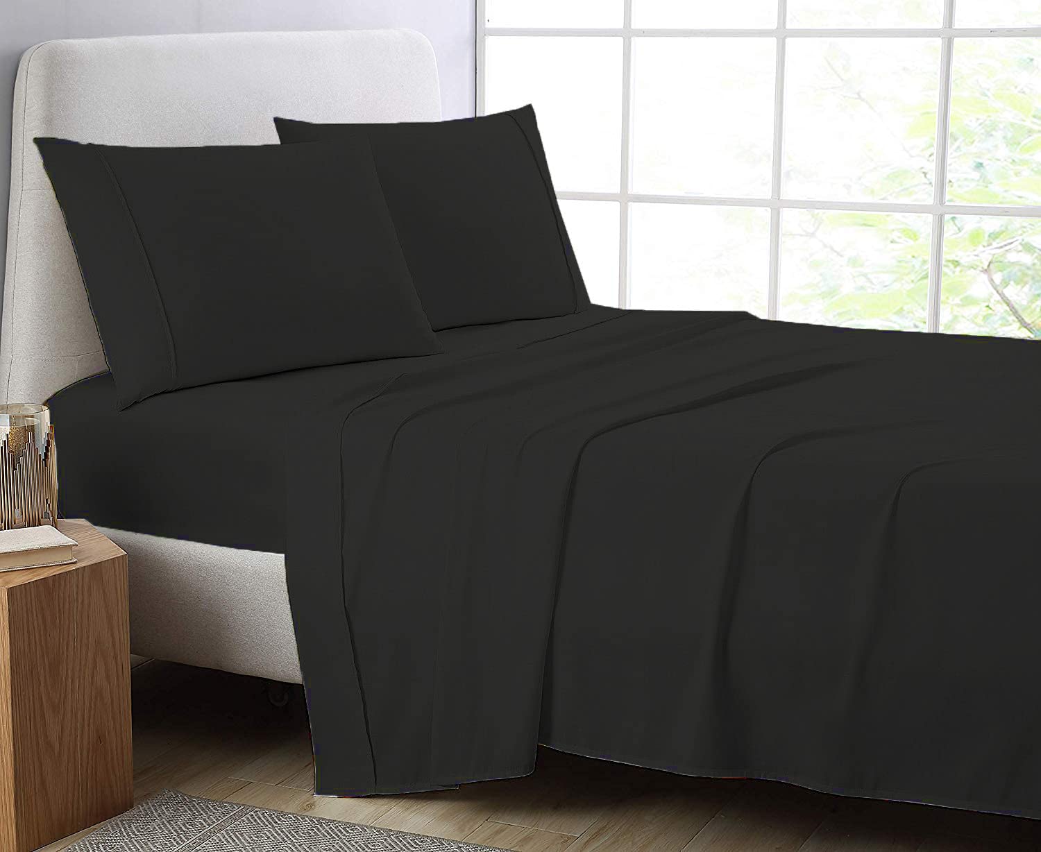 Plain Polycotton Non Iron Flat King Sheet Easy care (Black, King) โ image 1