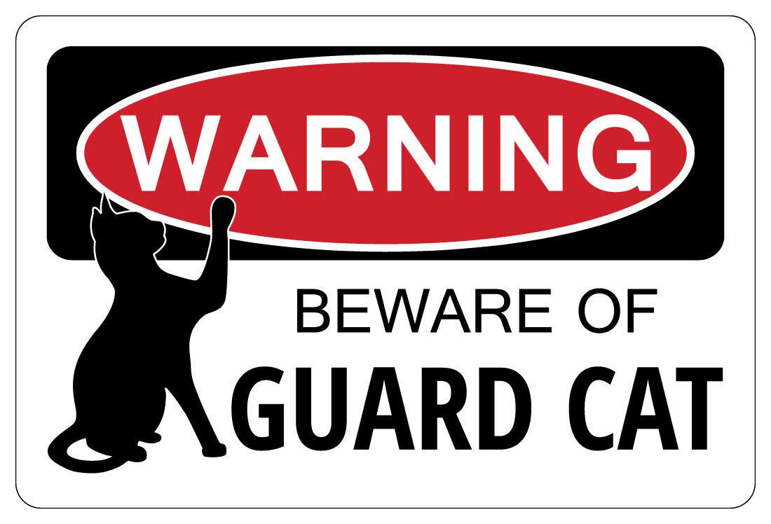 Kueprae A774 Beware Of Guard Cat Warning Funny Novelty Metal Sign 8X12 Inch