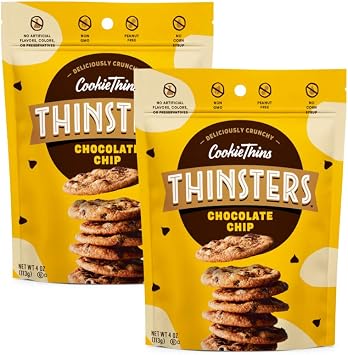 Thinsters Cookie Thins Cookies, Chocolate Chip, 16oz Pack Of 2, Non-GMO, Peanut Free, No Corn Syrup, Crunchy Cookies, No Artificial Flavors, Colors, or Preservatives