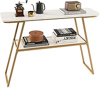 Vista 1 de Giantex Mesa consola con estante de almacenamiento, mesa de entrada de 44 pulgadas, mesa de sofá larga y estrecha con marco de metal dorado, tablero