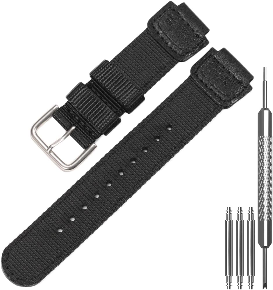 16mm Heavy Duty Nylon Watch Band Compatible with Casio DW6900 DW5600 DW9052 GA100 GA110 GD120 Black Replacement Strap