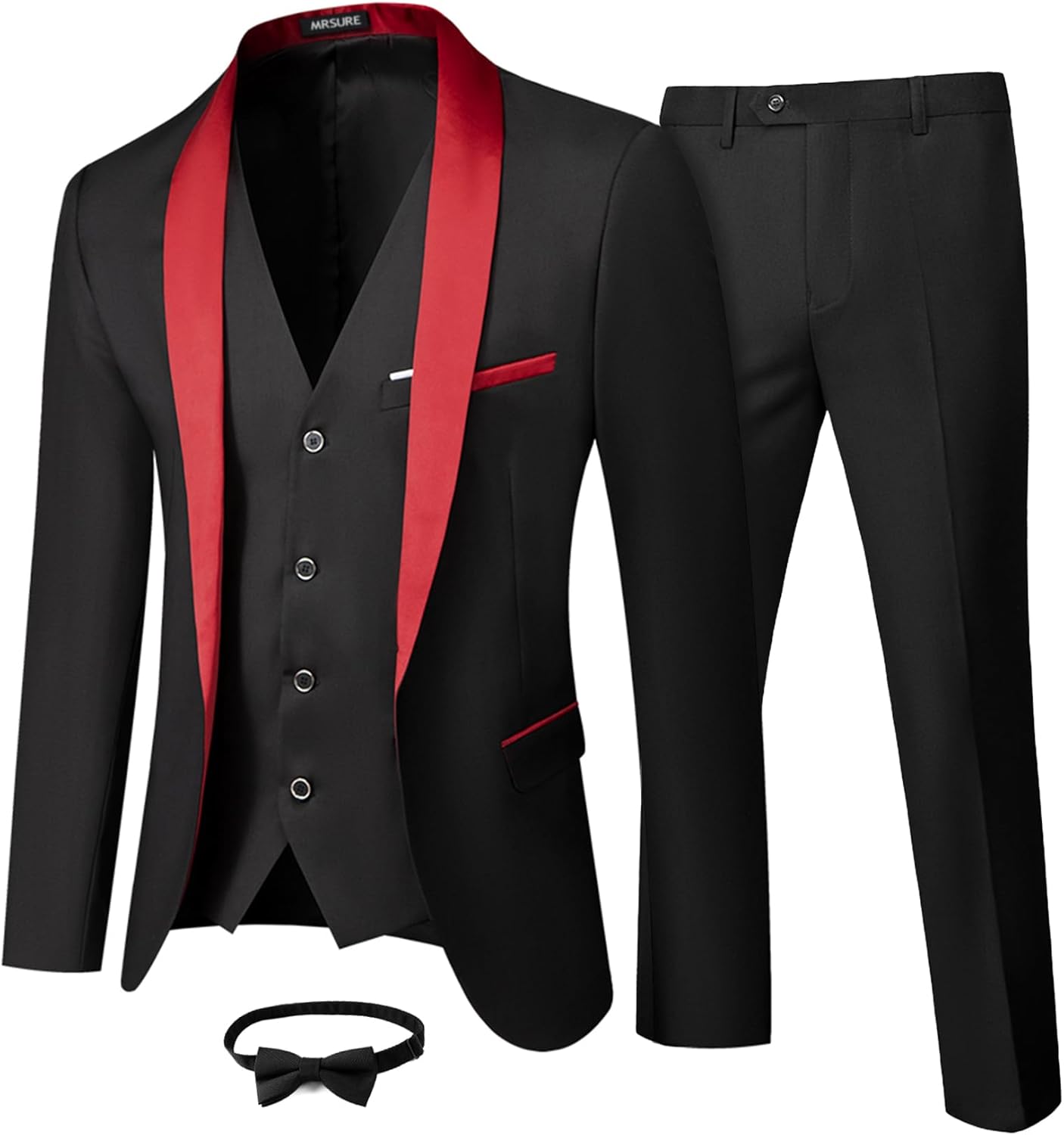 MrSure Men’s 3 Piece Slim Fit Suit, One Button Shawl Lapel Tuxedo, Premium Dinner Jacket Vest Pants & Tie Set - Image 8