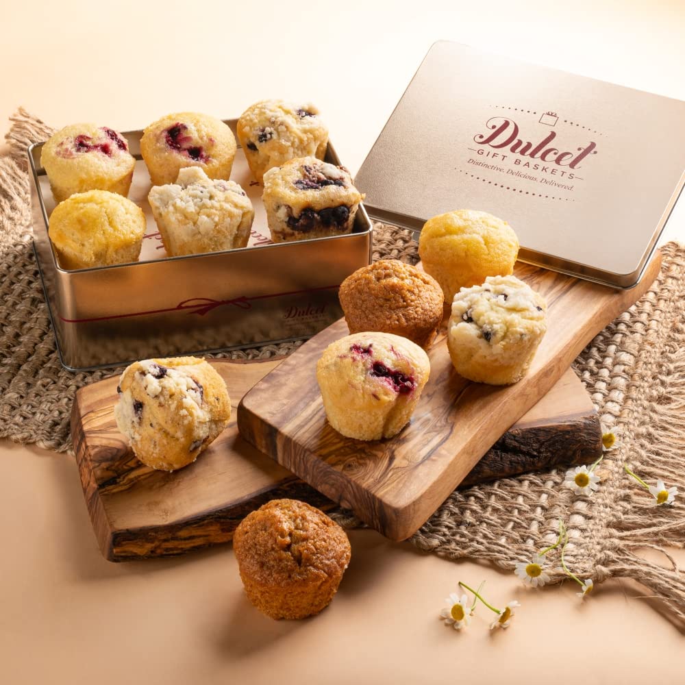 Muffins Assortment Tin, Fresh and Delicious Cranberry, Corn, Blueberry and Banana Flavors, Ideal for Desserts, Breakfasts, Unique Idea for All Occasions – Holidays for Men and Women.