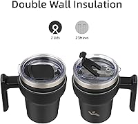 Vista 3 de 10 oz Tumbler with Handle and 2 Straw 2 Lid, Insulated Water Bottle Stainless Steel Vacuum Cup Reusable Travel Mug,Black
