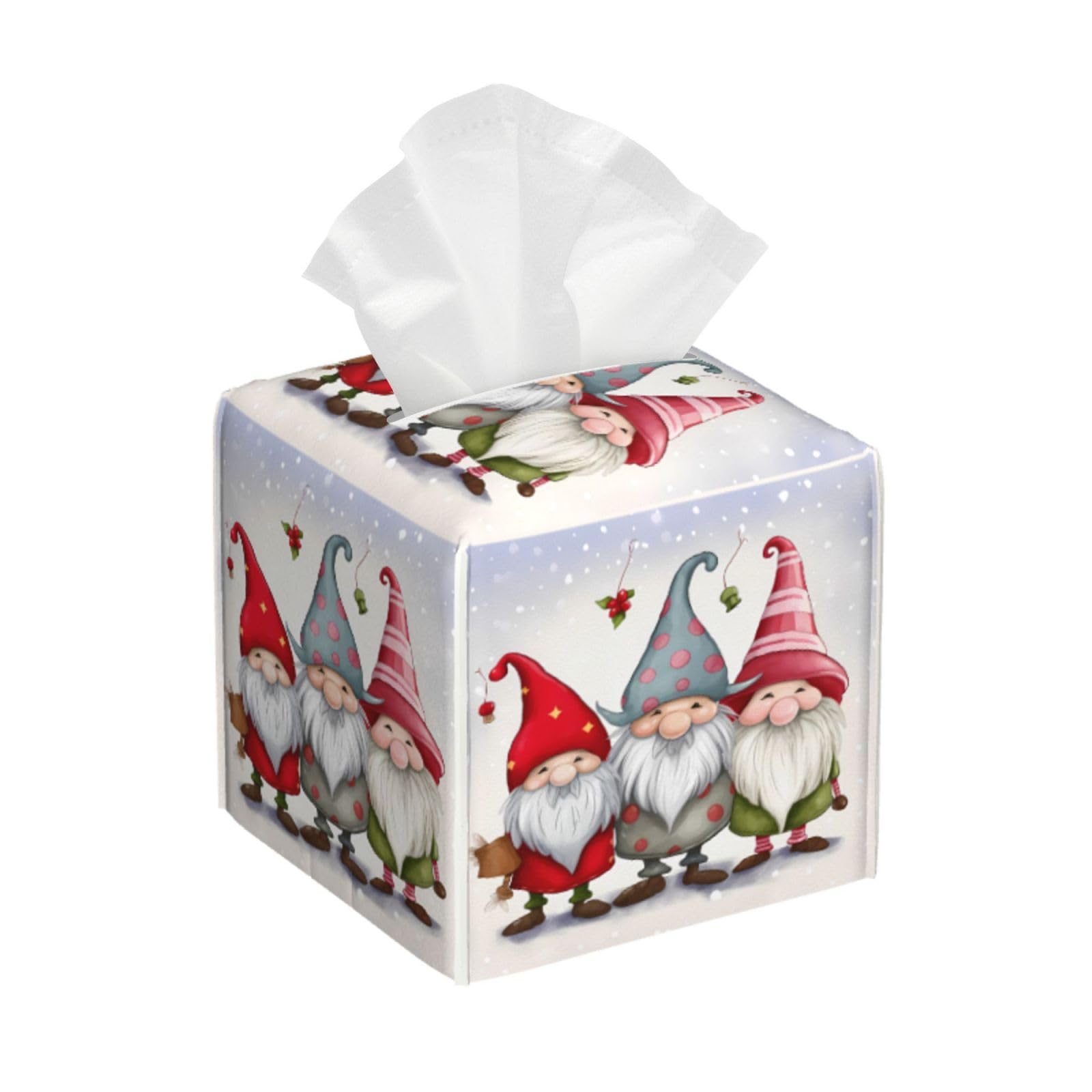 Square Tissue Boxes 5.2"x5.2"x5.2" Christmas Gnome Tissue Box Holder Decor for Home/Car/Office