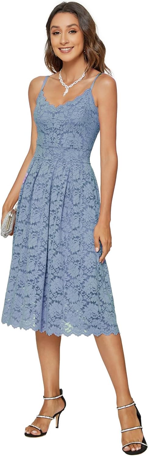 Womens Lace Floral Overlay V Neck Sexy Sleeveless Cocktail Party Swing Wedding Dresses