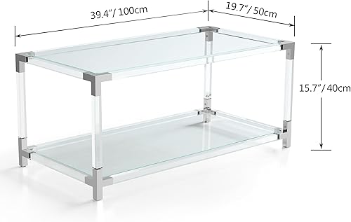 Miniatura 2 de Saint Mossi 202302CR - Mesa de centro de cristal de doble capa para espacio vital, 41 pulgadas de largo x 21 pulgadas de ancho x 16 pulgadas de