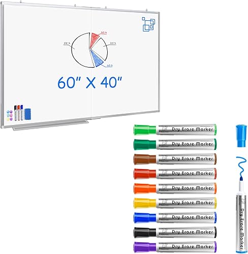 Maxtek - Pizarra blanca magnética grande de 60 x 40 pulgadas, pizarra magnética de borrado en seco plegable y pizarra blanca, marcador de borrado en