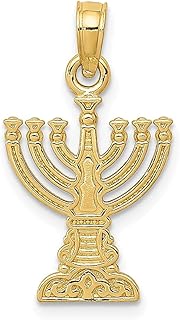 Colar com pingente de menorá em ouro amarelo 10 quilates religioso judaica joias finas para mulheres presentes para ela, Ouro amarelo