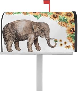 Mailbox Cover Magnetic Farm Sunflower Elephant Mailbox Covers Standard Size 21x18in,Mailbox Covers Wrap Post Letter Box Cover for Garden Yard Outdoor Decor Indian Animal Floral Painting