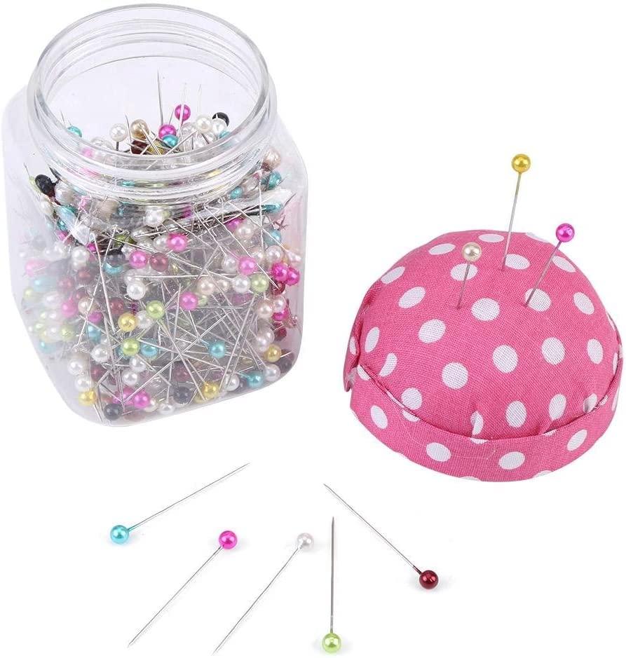 GOTOTOP 500Pcs Beads Needles Quilting Pins in Fabric Covered Pin Cushion Bottle Sewing Craft