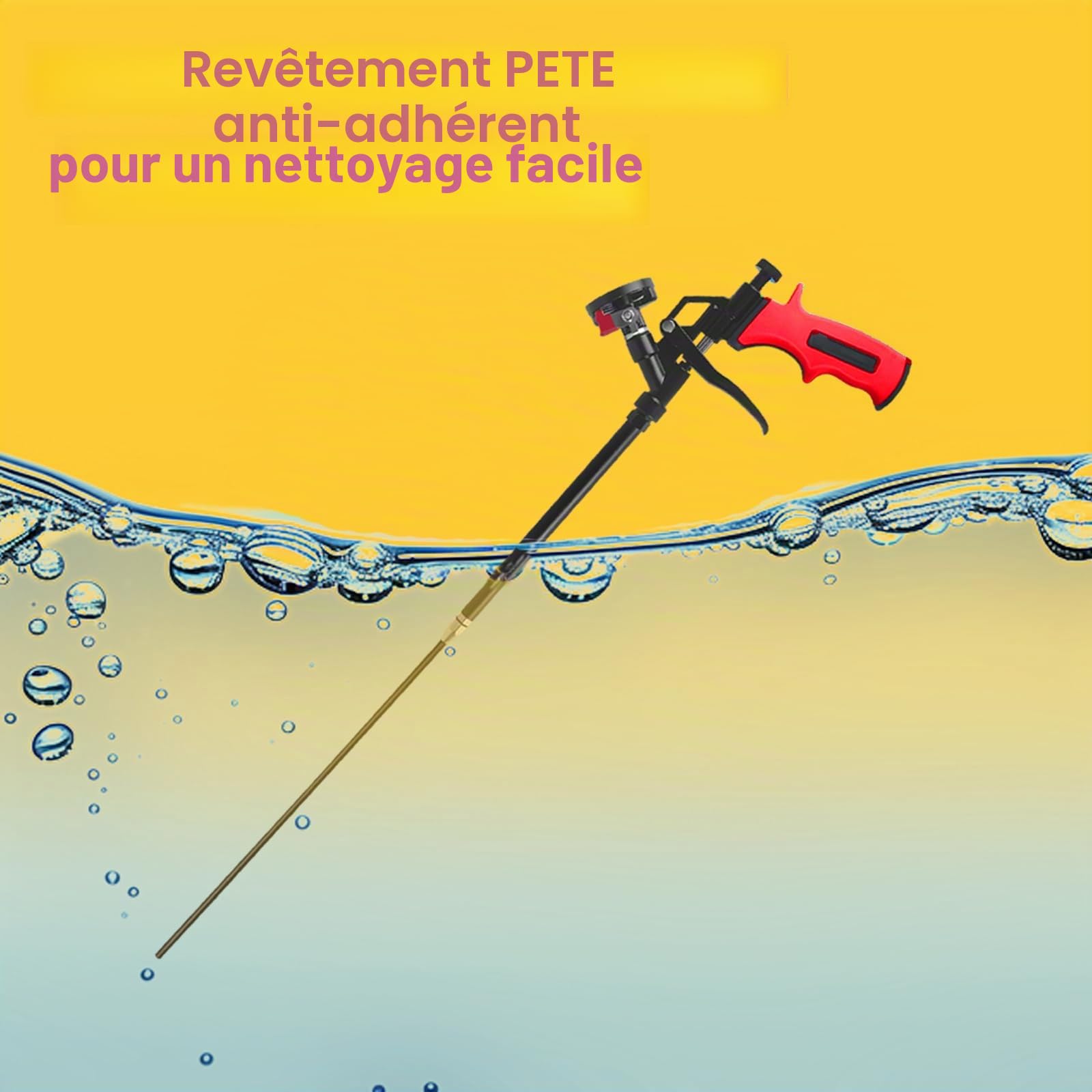 Pistolet à mousse extensible 63cm – Panier revêtu PTFE antiadhésif, pistolet professionnel pour mousse expansée, calfeutrage, isolation, remplissage, scellement (Rouge)