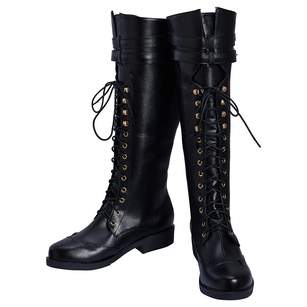 DUNHAO COSMedieval Renaissance Pull On Mid Calf Gothic Boots Flat Jazz Boots