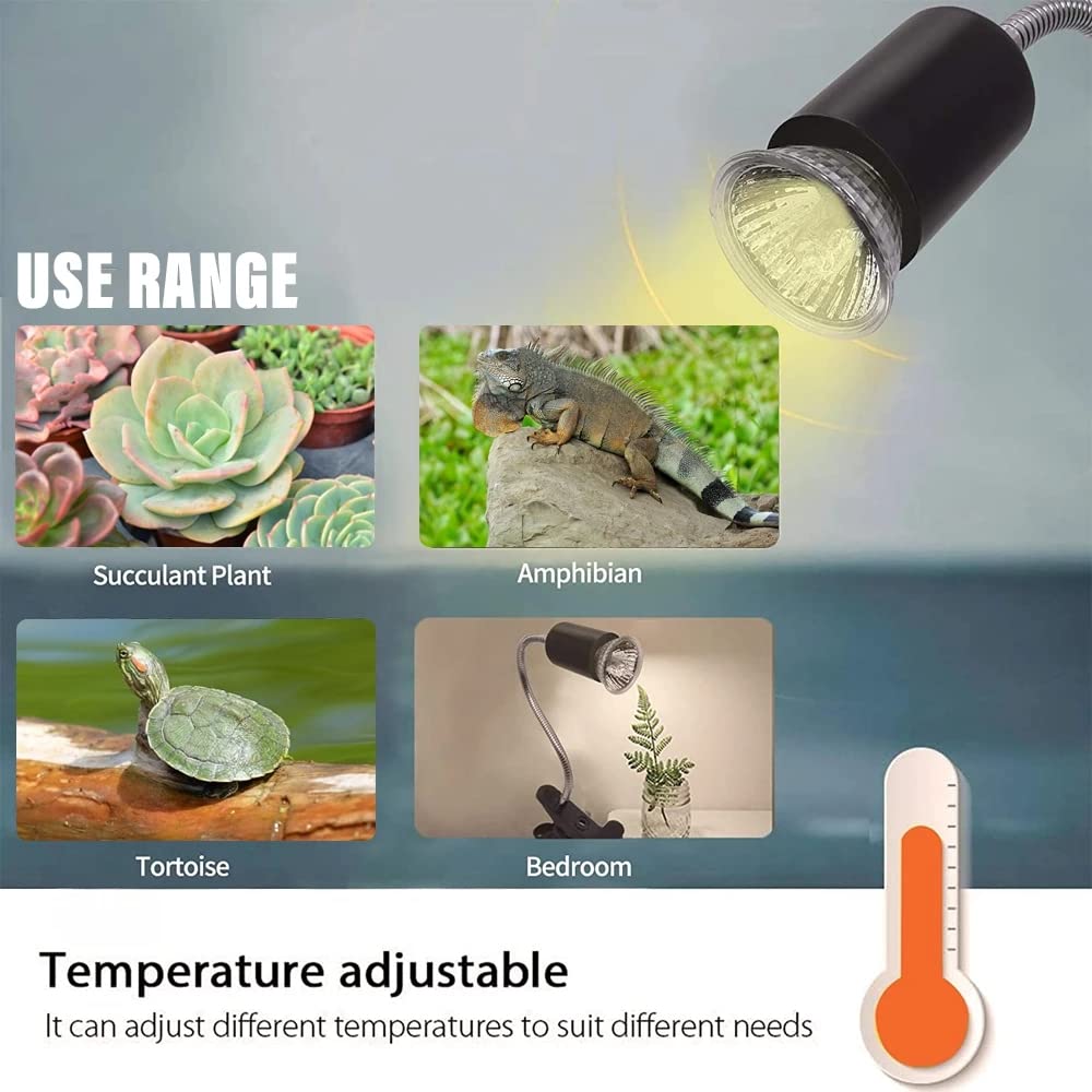 NEWFUN lampa grzewcza dla gadów, lampa dla żółwi z klipsem, lampa grzewcza do terrarium, z 2 żarówkami UVA UVB 50W i obrotowym mocowaniem 360°, do gadów akwariowych, jaszczurek, żółwi, płazów itp