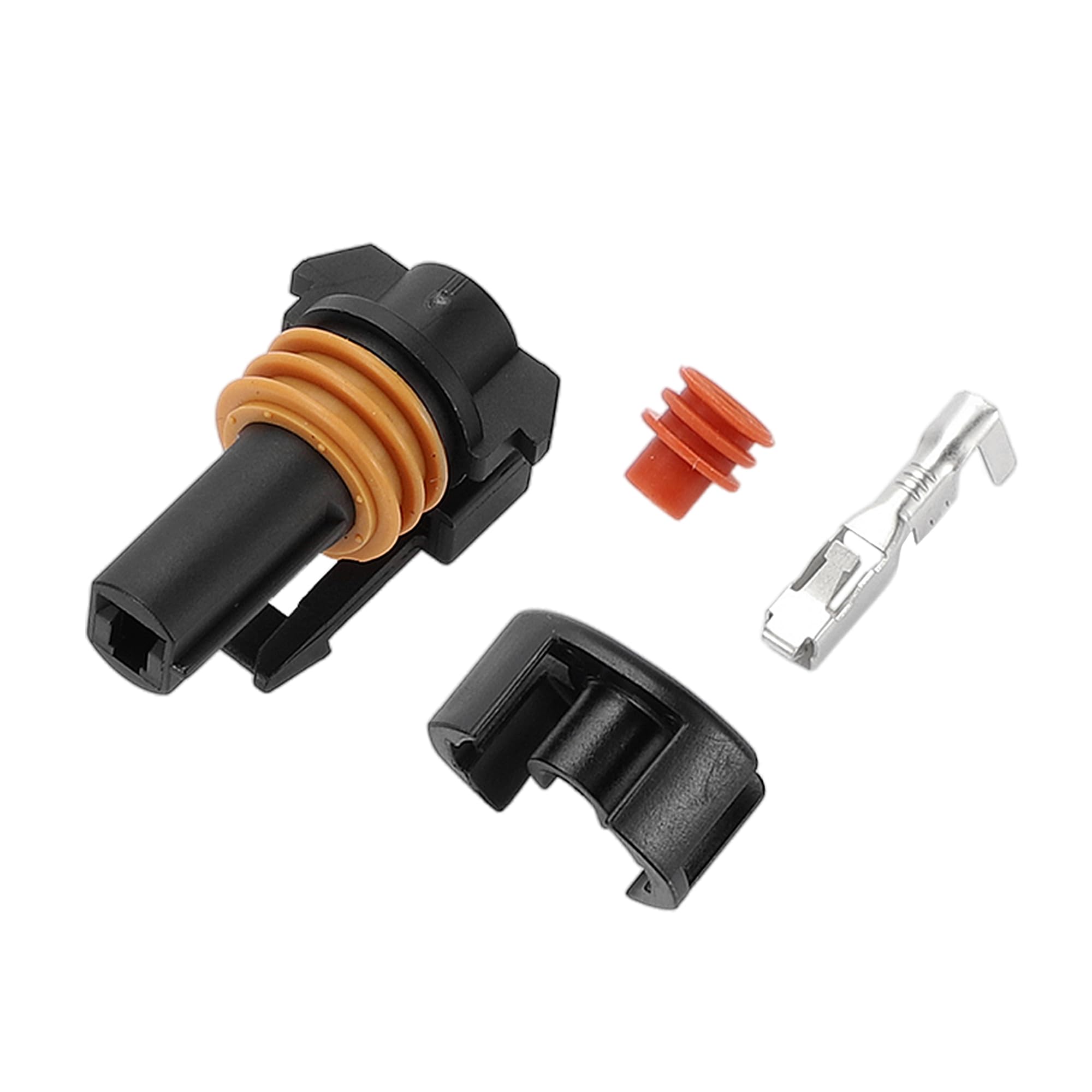 VekAuto 1 Pin Wiring Harness Connector Plug Kit Compatible for Chevy for Cadillac, Waterproof 2.8mm Series Plastic Black Orange Female Wire Terminal Connector