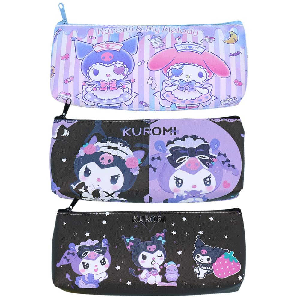 MAKINGTEC 3 Pcs Black Kuromi Pencil Case for Girls, Cute Kuromi Pencil