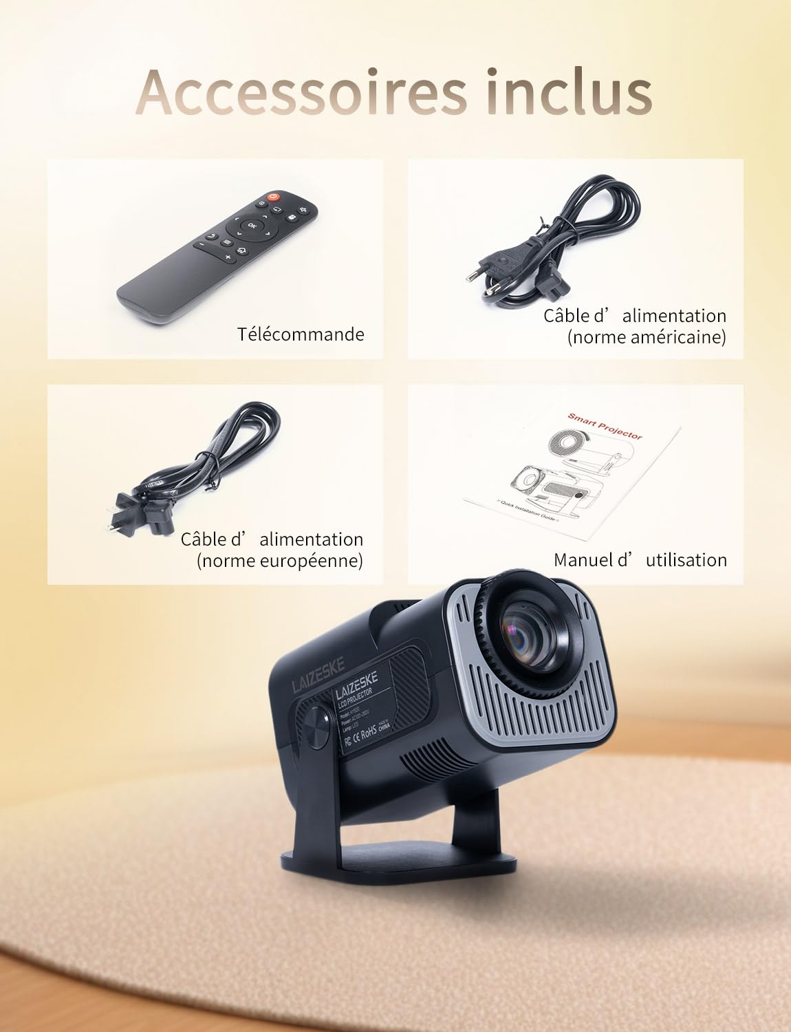 LAIZESKE HY520 Projecteur Artistique pour Dessin et Calquage,Projecteur Intelligent Rotatif à 180° pour Artistes et Adultes,Supporte 4K,Correction Trapèze Auto,WiFi 6 & BT 5.0,Projection sur Toile/Mur