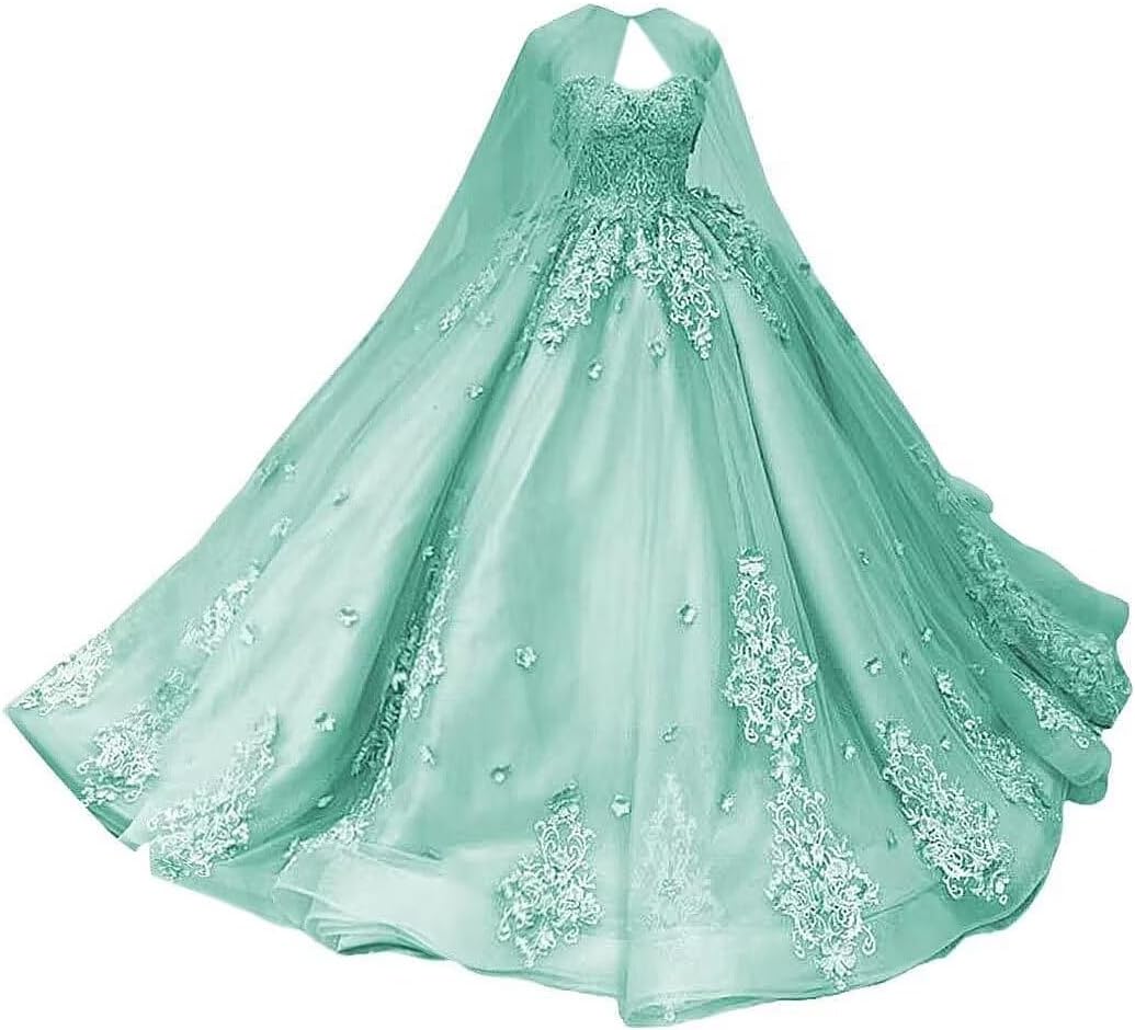 Women's Sweetheart Quinceanera Dresses Ball Gown with Cape Princess for Sweet 15 16 Dresses Lace Prom Evening Gowns