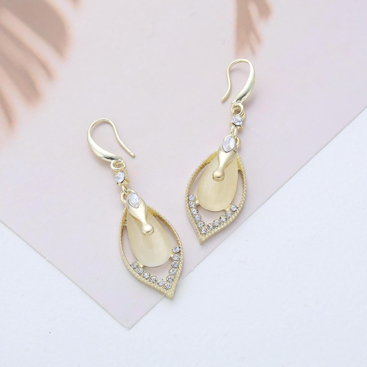 Vintage Teardrop Moonstone Earrings Gold Oval Gemstone Drop Earring Crystal Dangle Earring Retro Rhinestone Earrings Jewelry for Women - Image 6