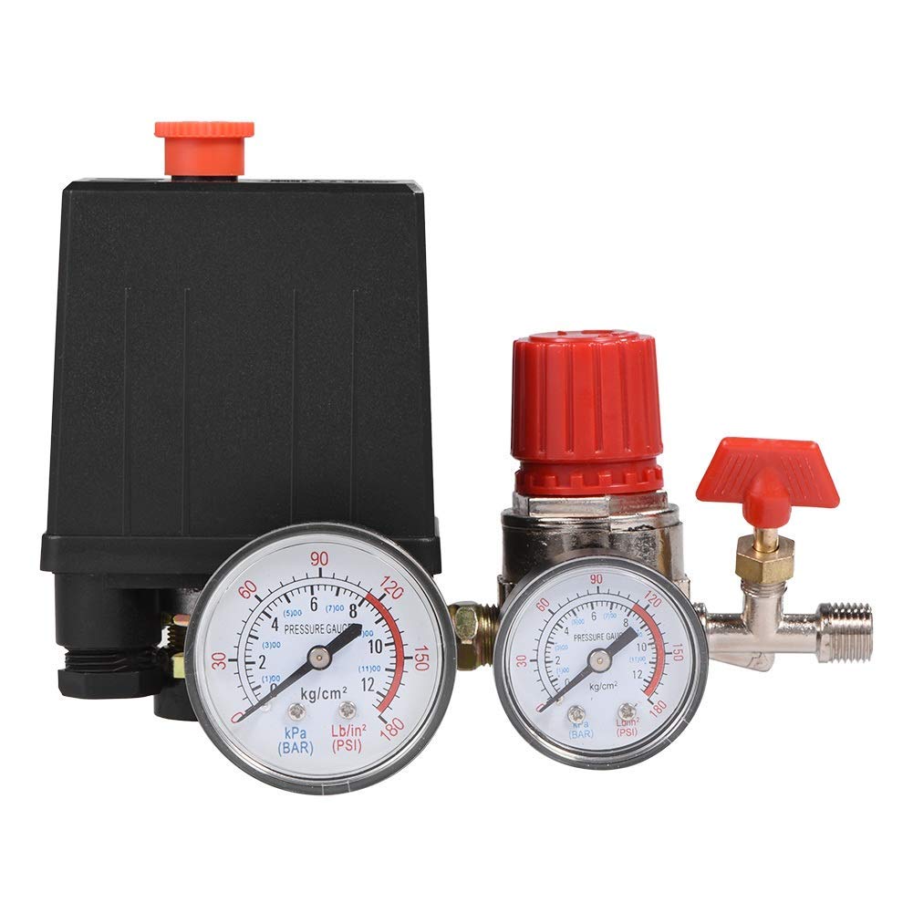 Nikou Valve de compresseur d'air - Régulateur de vanne de régulation de manomètre avec manomètres pour compresseur