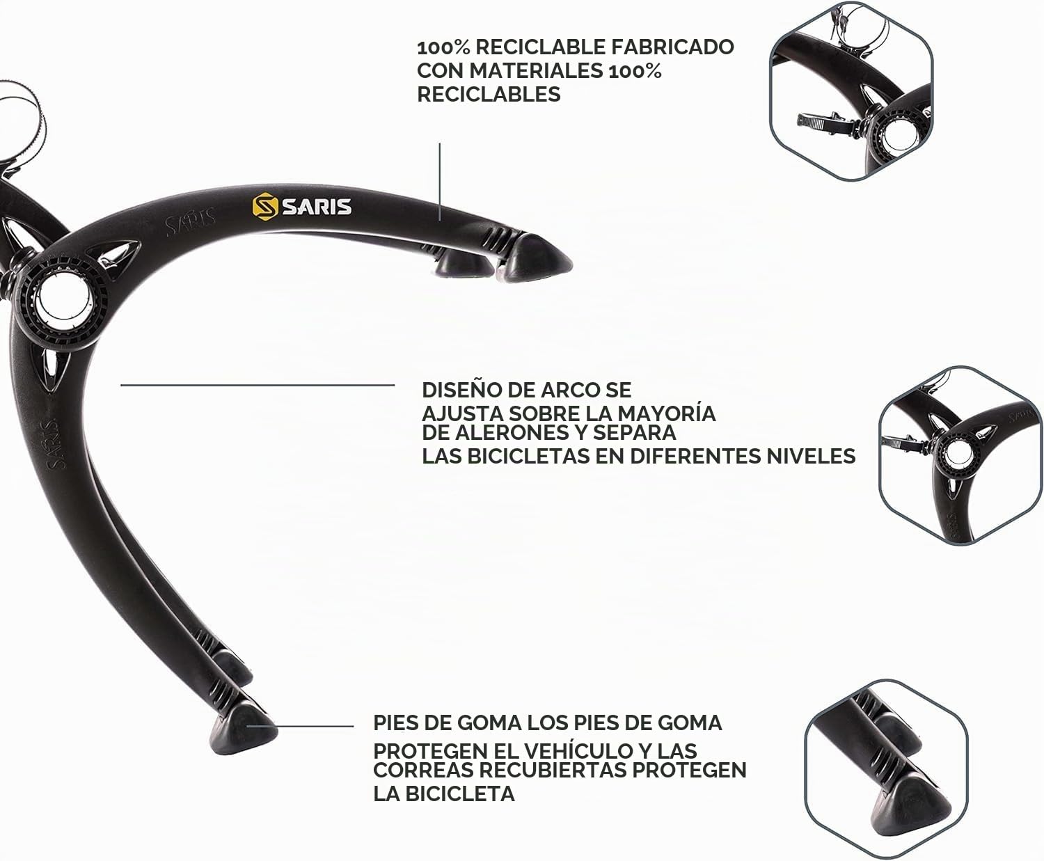 Saris Bones - Bastidor para Bicicletas (2 Bicicletas, apoyos de Goma, 3 Bicicletas), Color Negro