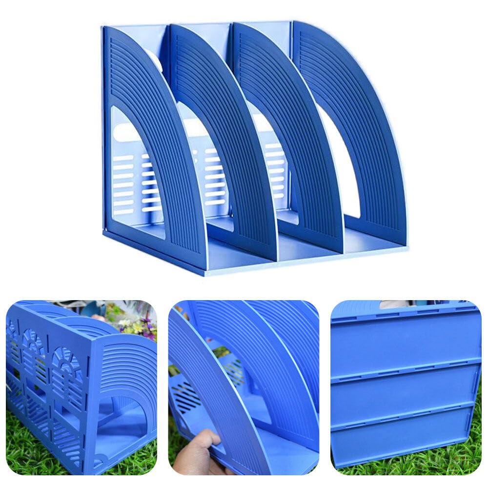 Revistero, 3 Compartimentos Desk Organizer Revistero Archivador de Plástico para Oficina y Hogar Organizador Libros Documentos… (azul marino)