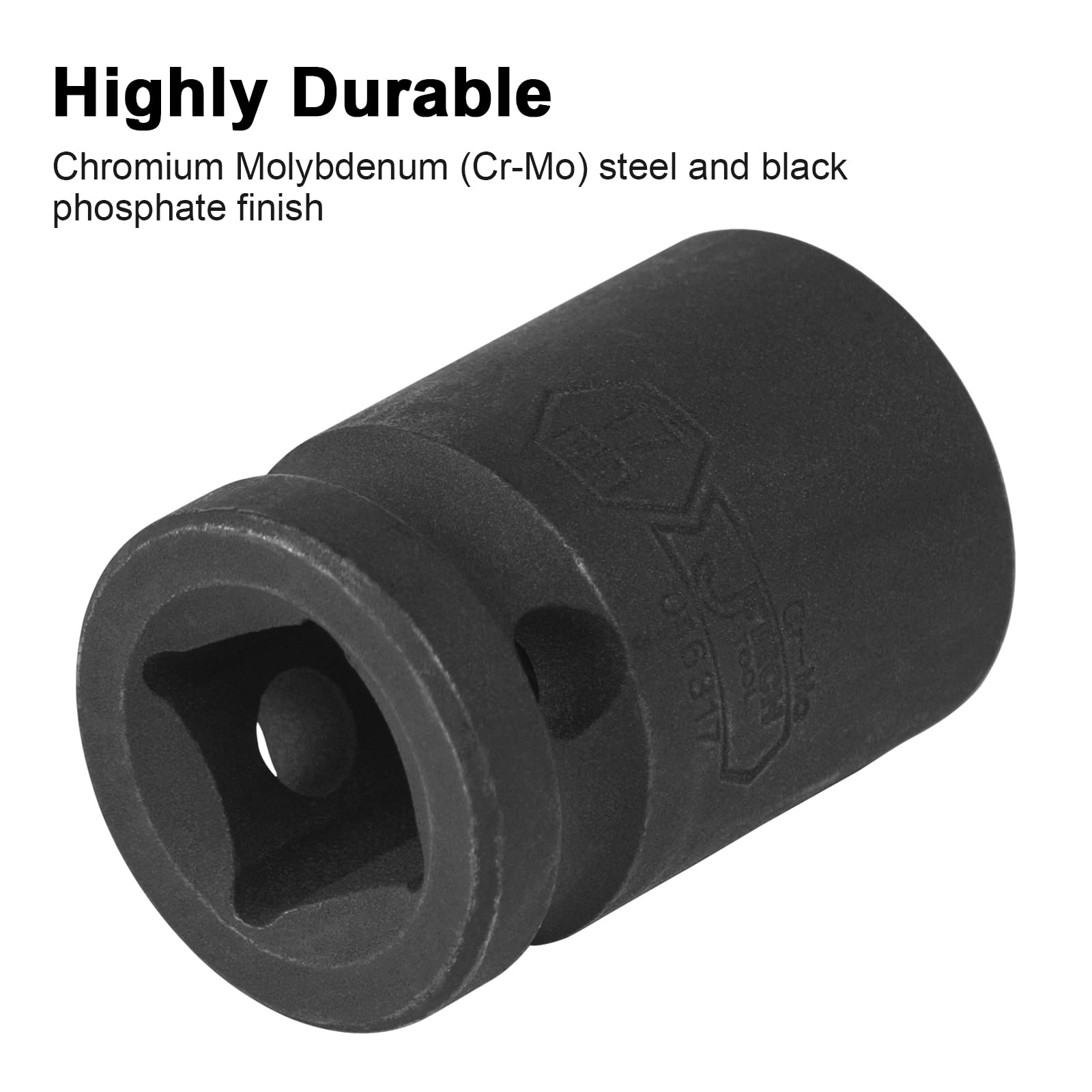 TUZkozs 1/2-Inch Drive 27mm Deep Impact Socket, 6-Point, Cr-Mo Steel, Heat-Treated, Metric Deep Socket For Impact Wrenches