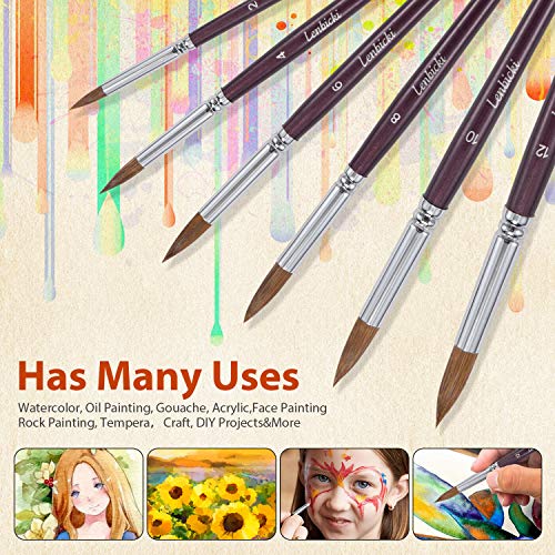 Lenbicki Sable Watercolor Brushes 6Pcs Superior Kolinsky Sable Hair Paint Brushes Round Pointed Tip Detail Artist Professional Watercolor Brush Set thumb #2