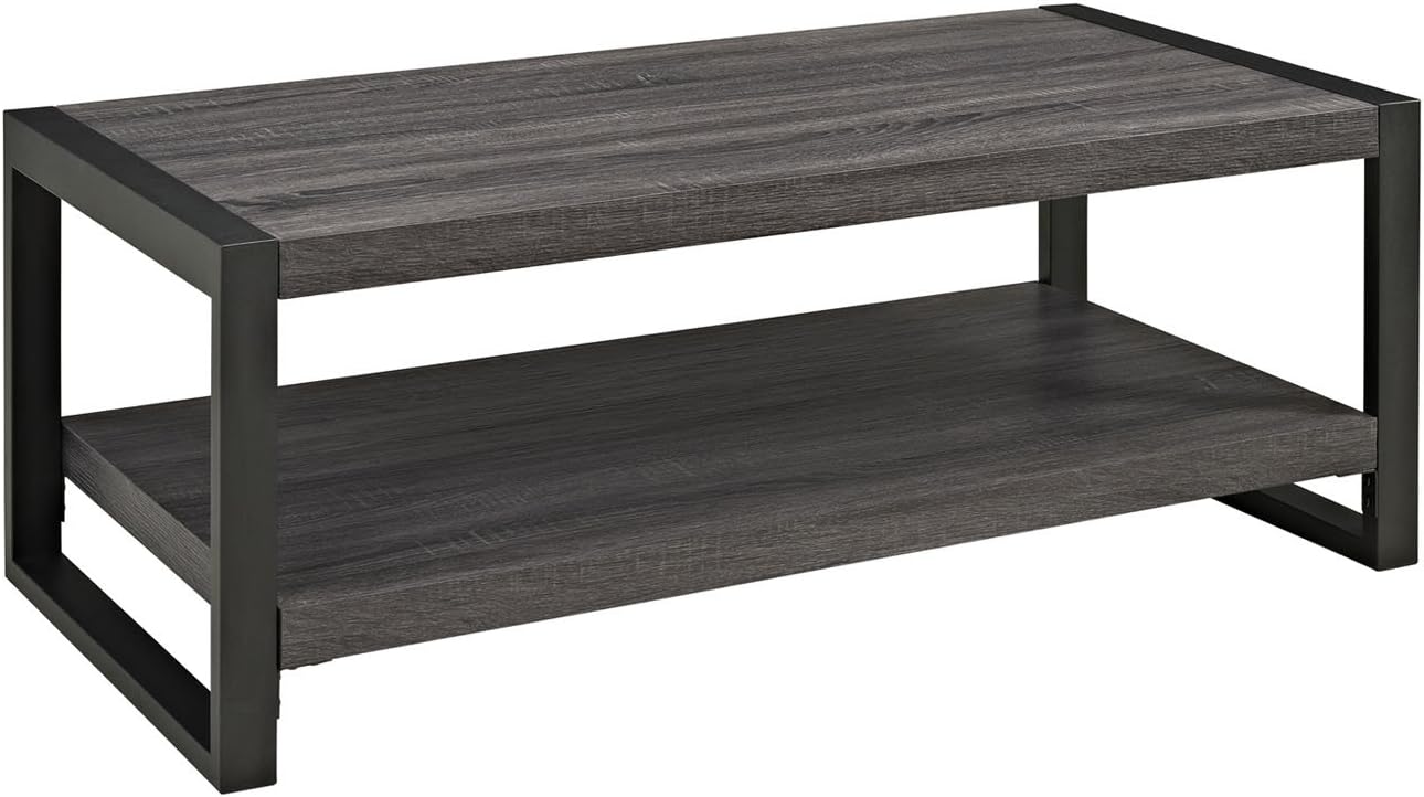 Walker Edison Wren Classic 4 Cubby Fireplace TV Stand for TVs up to 65 Inches, 58 Inch, Charcoal & Industrial Modern Rectangle Metal Base and Wood Coffee Table, 48 Inch, Charcoal : Electronics