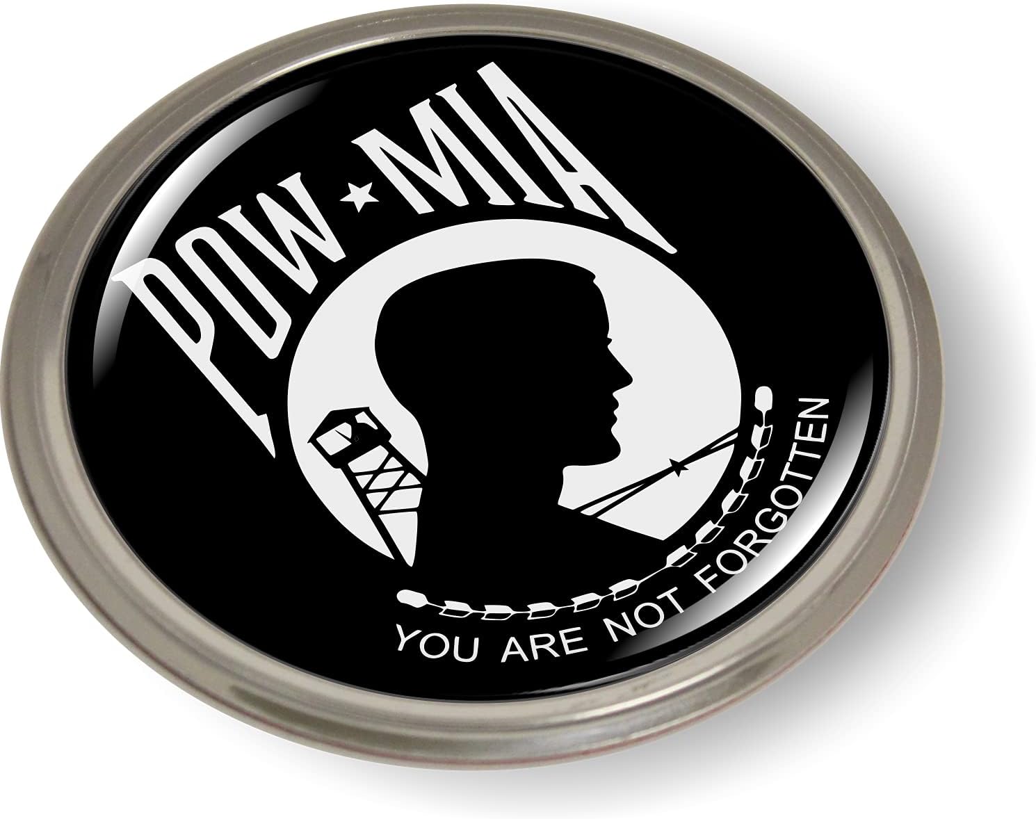 POW MIA Vietnam WAR 3D Domed CAR Emblem Badge Sticker Chrome Metal Round Bezel