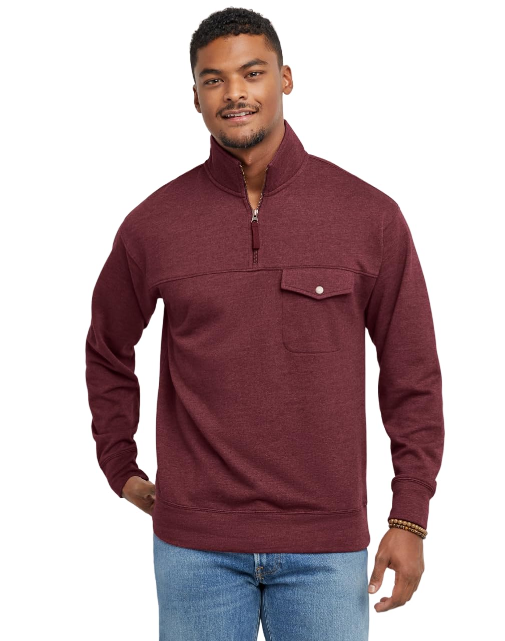 Hanes Męska bluza z kapturem Originals French Terry, bluza z zamkiem 1/4, lekka polarowa bluza z kapturem, grzana jagodowa wrzos, L, Grzany wrzos jagodowy, L