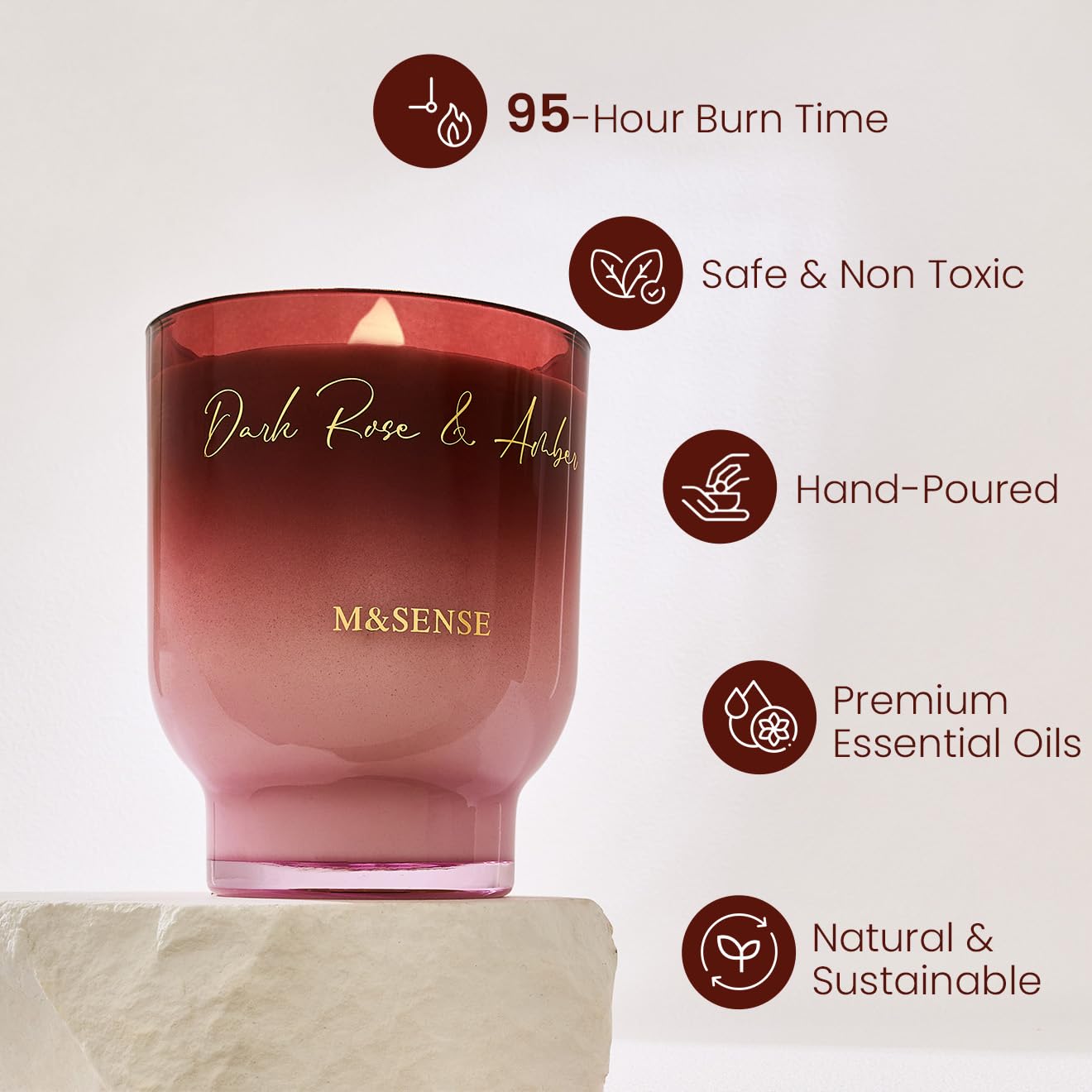 M&SENSE Large Scented Candle with Crackling Wick, Dark Rose Amber 470g, Burn Time: Up to 110 Hours, Perfect Christmas Gifts for Women - Image 2