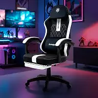 Cadeira Gamer Escritório Tecido Respirável Black Reclinável Apoio De Pé Função Massagem Bmg1 Belmóveis