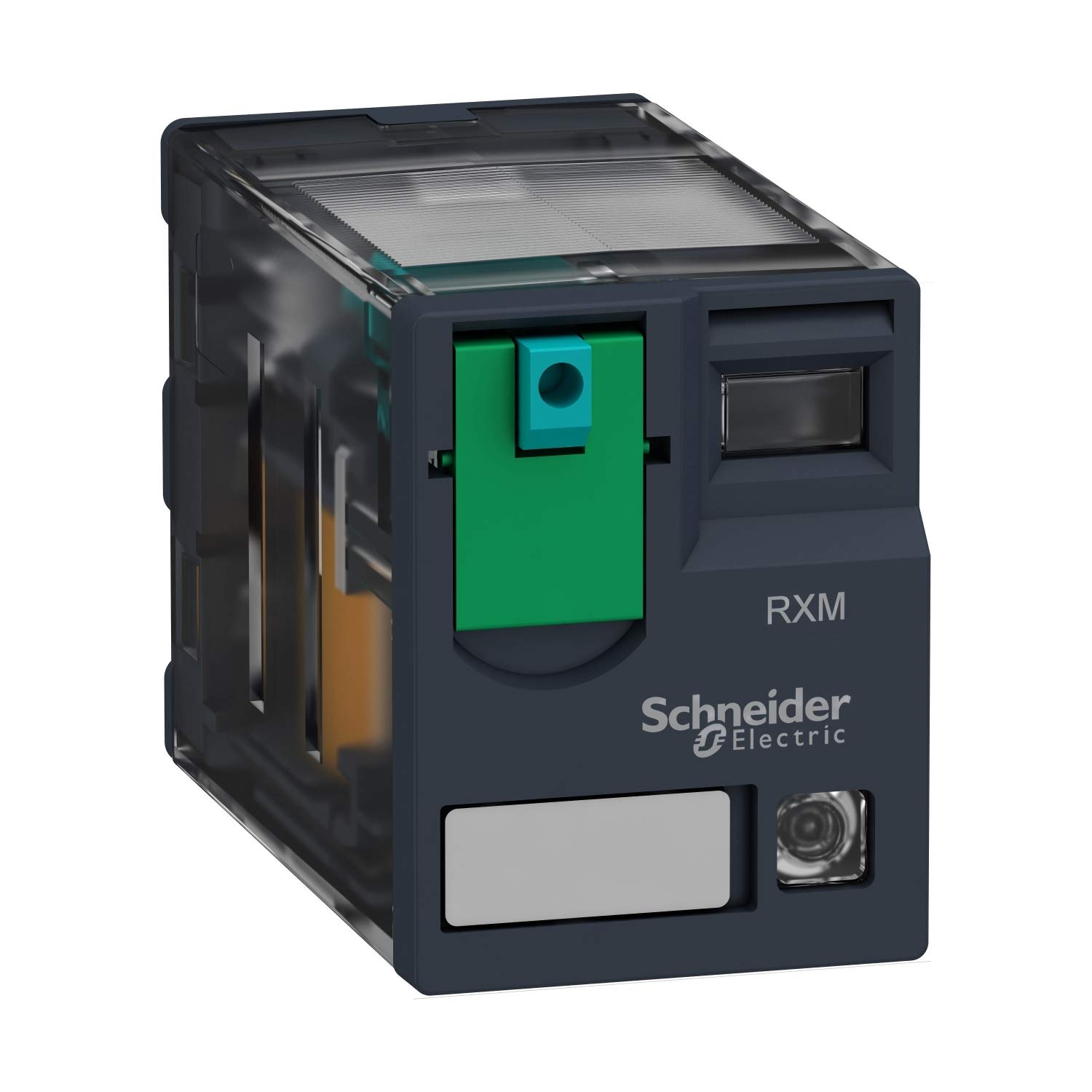 Relé miniatura 48vcc Schneider con contactos dorados 4na nf y led indicador