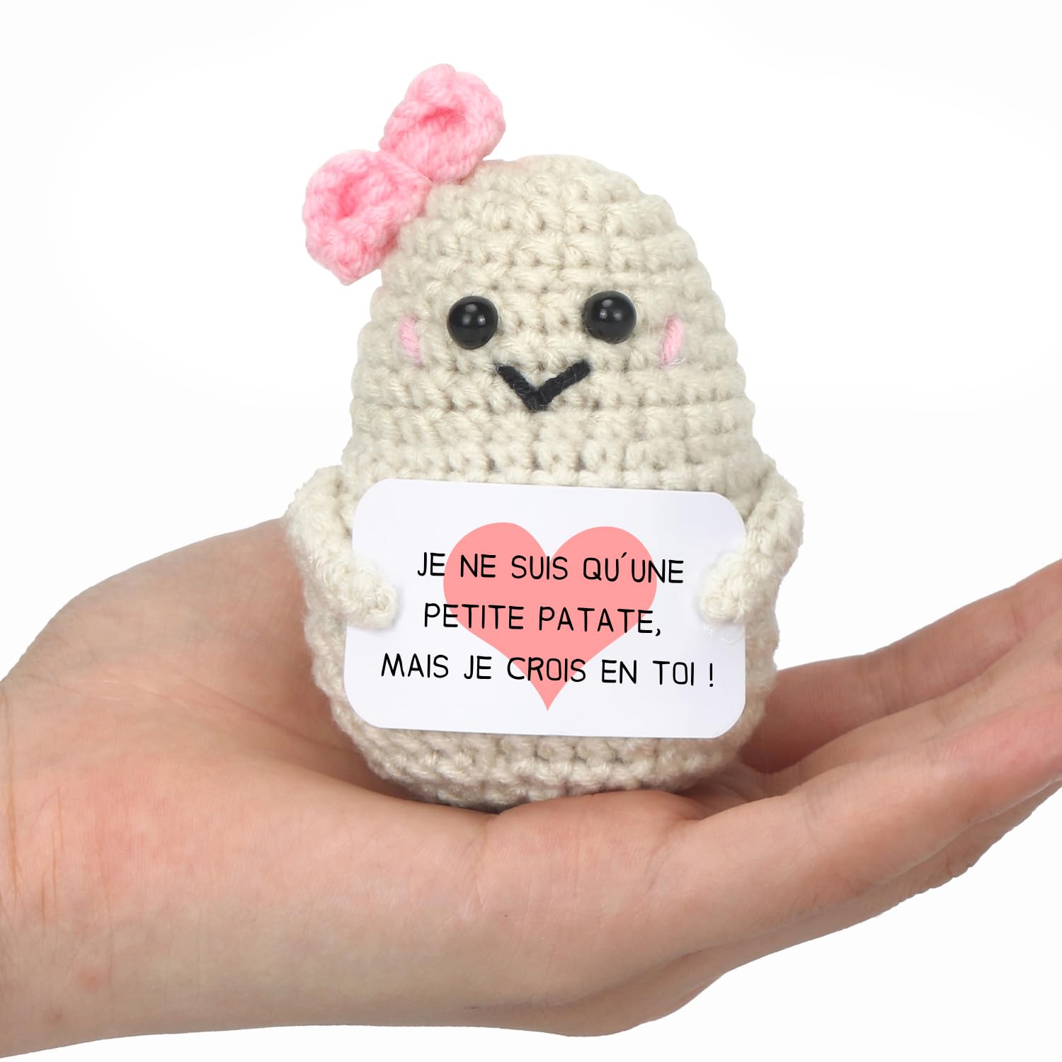 Zynxel Poupée Pomme De Terre Tricotée – Peluche Mignonne Et Motivant Avec Carte Positive – Cadeau Original Et Rigolo