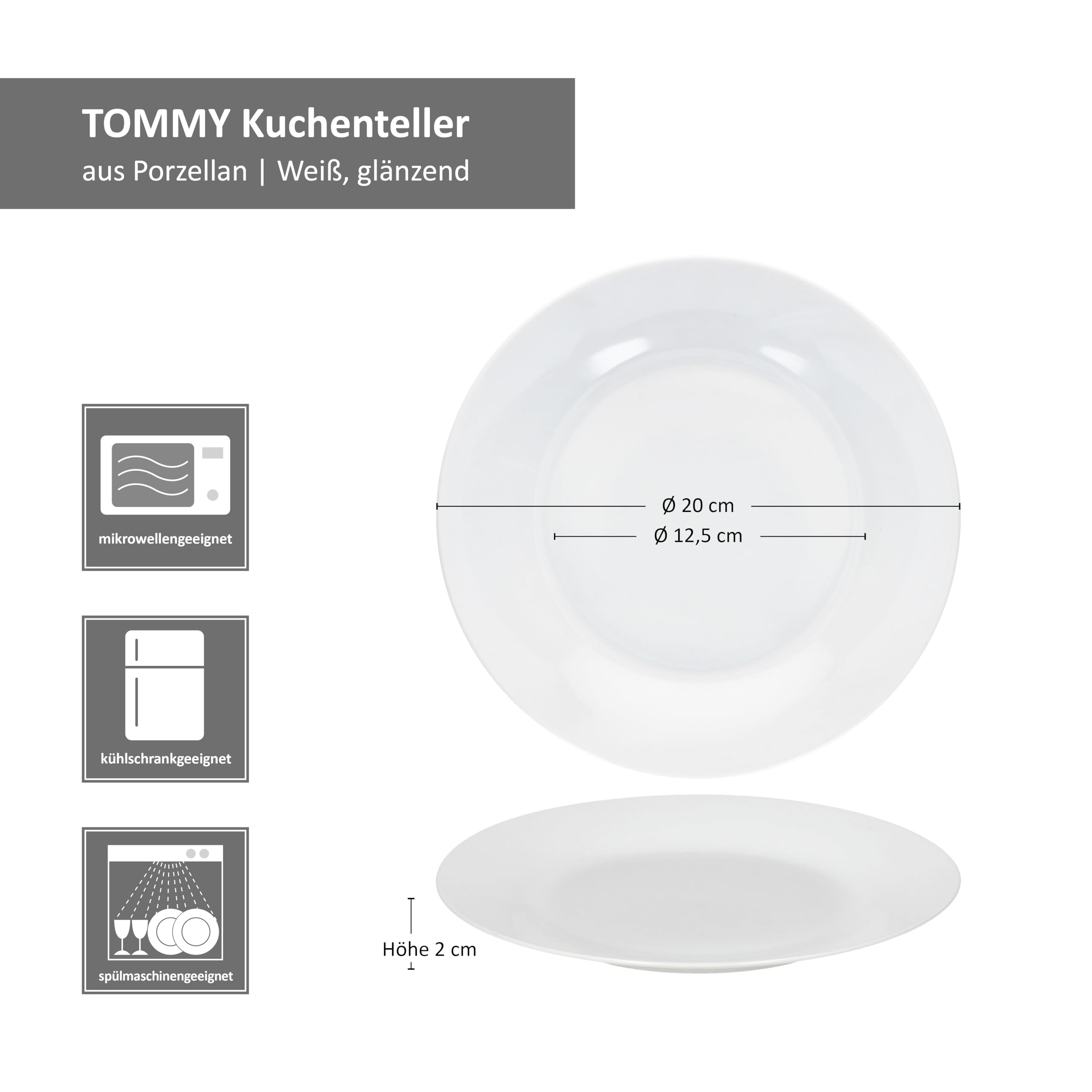 MamboCat Tommy - Set di 6 piatti da torta, in porcellana bianca, per 6 persone, piccoli piatti per insalata, dolci, dessert & Co. I piatti eleganti per colazione, pranzo, caffè e pane da sera