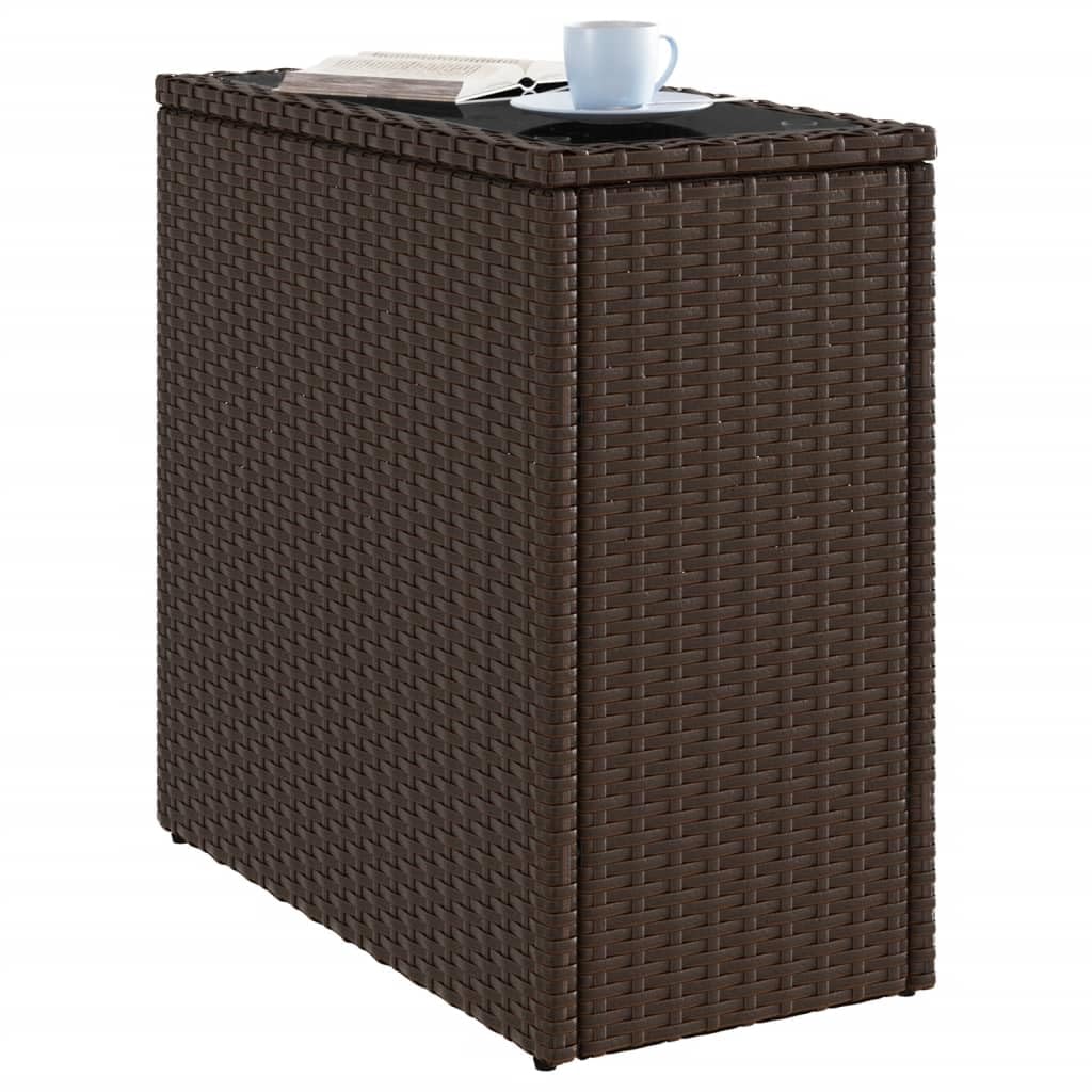 Stół ogrodowy ze szklanym blatem, brązowy, 58 x 27,5 x 55 cm, rattan, odporny na warunki atmosferyczne, stabilna rama, na taras, balkon, do ogrodu, stół pomocniczy, stolik pomocniczy