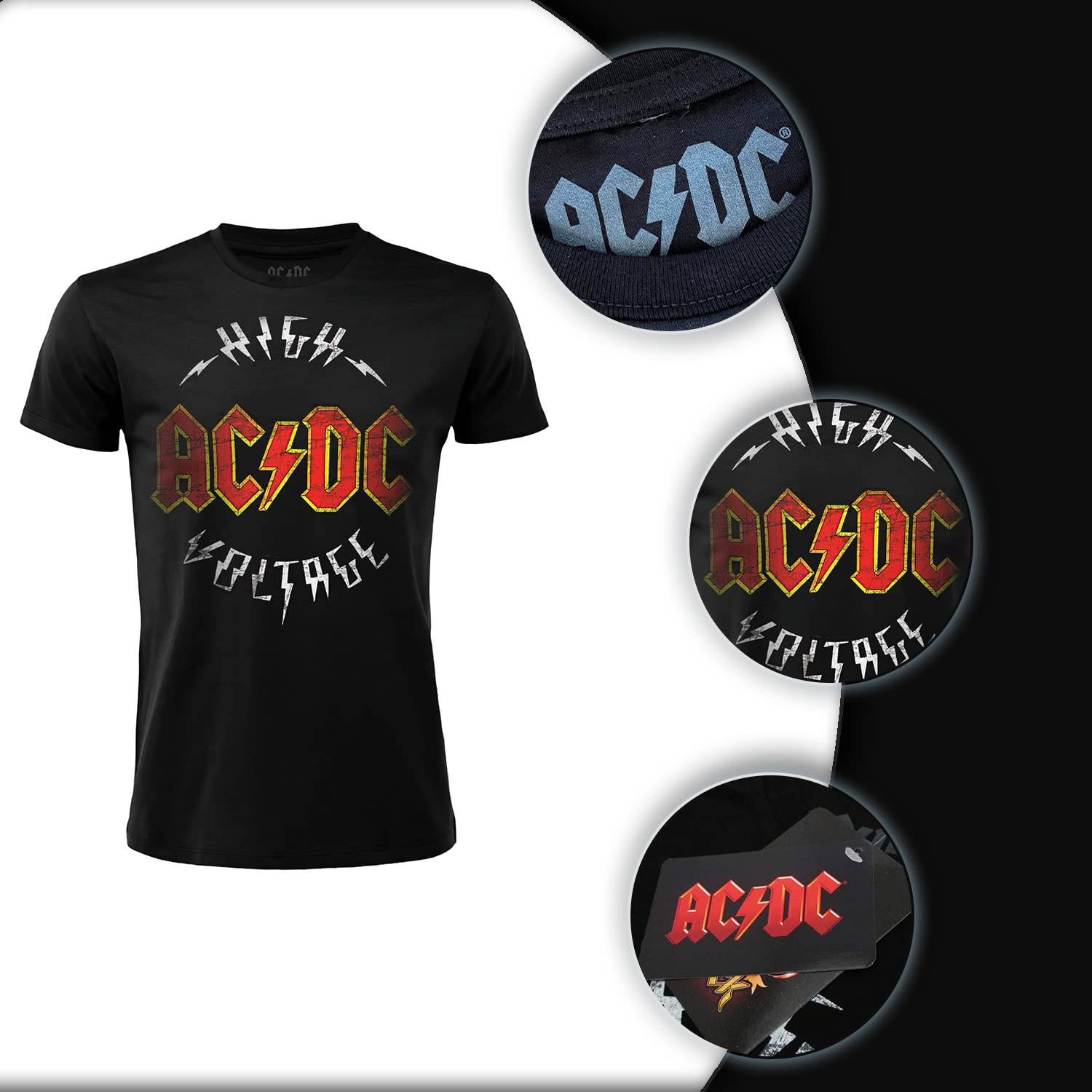 T-Shirt AC/DC High Voltage Ufficiale AC DC Stampa Frontale Band Rock ACDC Cotone Nera Taglie da Bambino.